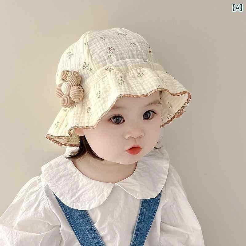 赤ちゃん　帽子　ベビー 春夏 ベビー 帽子 綿糸 通気性 ガール 花 バケット ハット 子 幼児 子供 フィッシャーマン サンハット