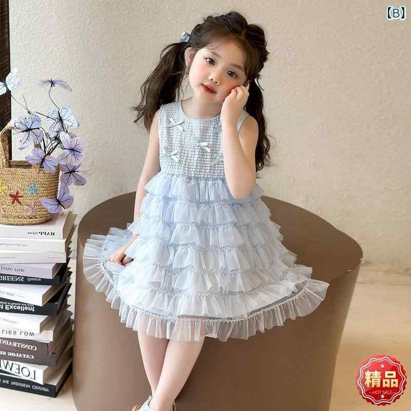 子供用　ドレス　ワンピース 女の子 夏の ドレス 2025 子供用 ノースリーブ ガーゼ プリンセス 高級 レース スカート