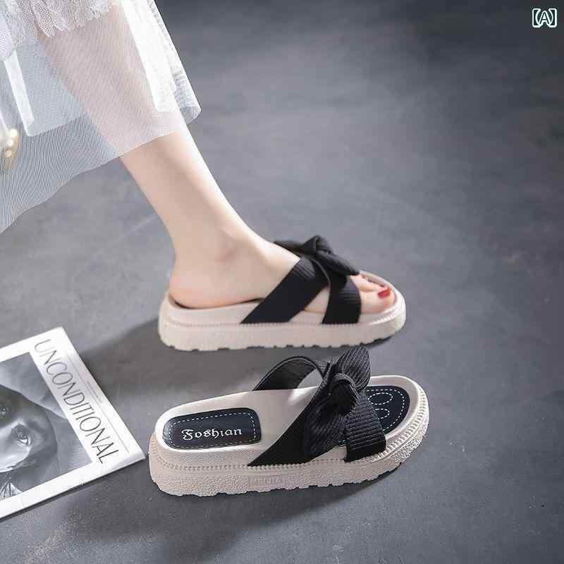 レディース　スリッパ　サンダル 春の 女性用 フェアリー スタイル ツー ウェア サンダル 厚底 蝶 結び..