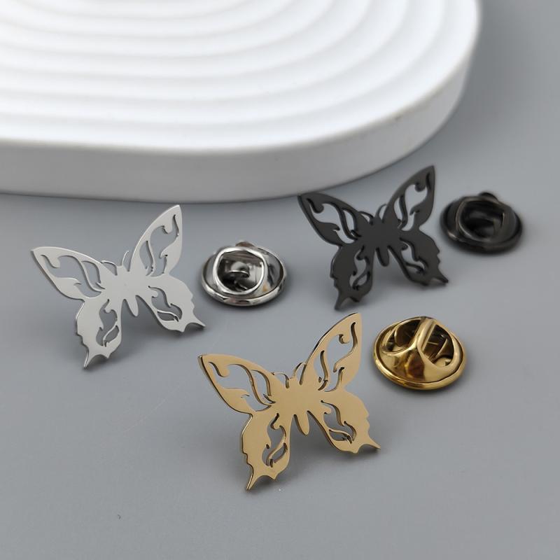 カフス ボタン シャツ ファッション 蝶 バタフライバックル ブローチ ジュエリー メンズ ステンレス ス..