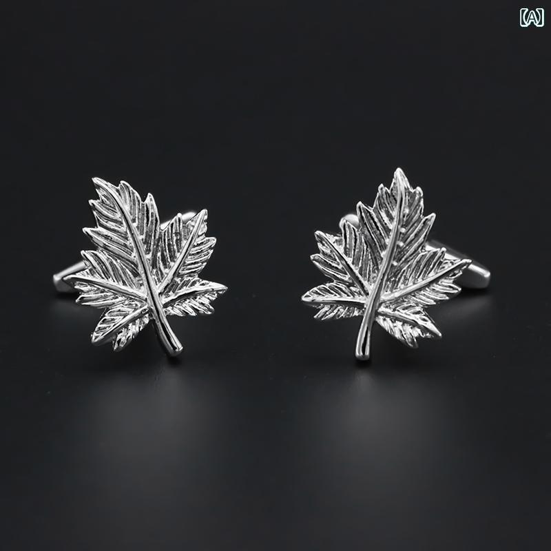 カフス ボタン シャツ の フランス製 シャツ用 メンズ カフスボタン 金と 銀の メープルリーフ カフス ..