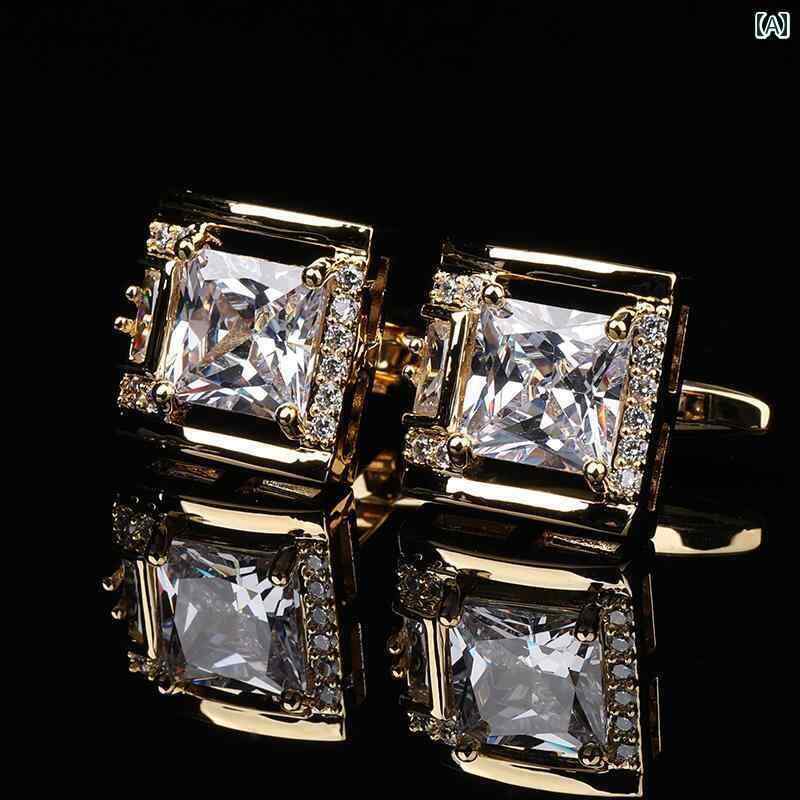 カフス ボタン シャツ スクエア ホワイト ラインストーン カフスボタン メンズ クリスタル カフ ネイル..