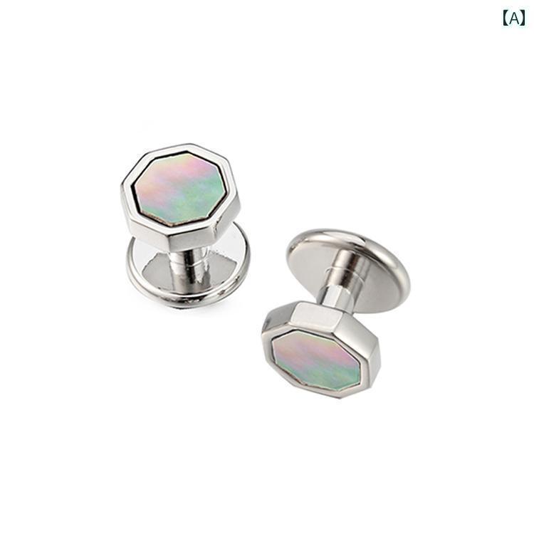 カフス ボタン シャツ カラー シェル カフス シルバー メンズ フレンチ タキシード 螺鈿 ボタン セット..