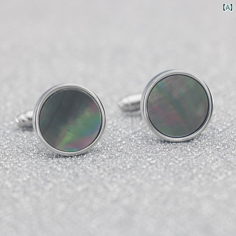 カフス ボタン シャツ 秋 深海 黒と 緑の シェル カフスボタン 男女兼用 フレンチ カフス ネイル