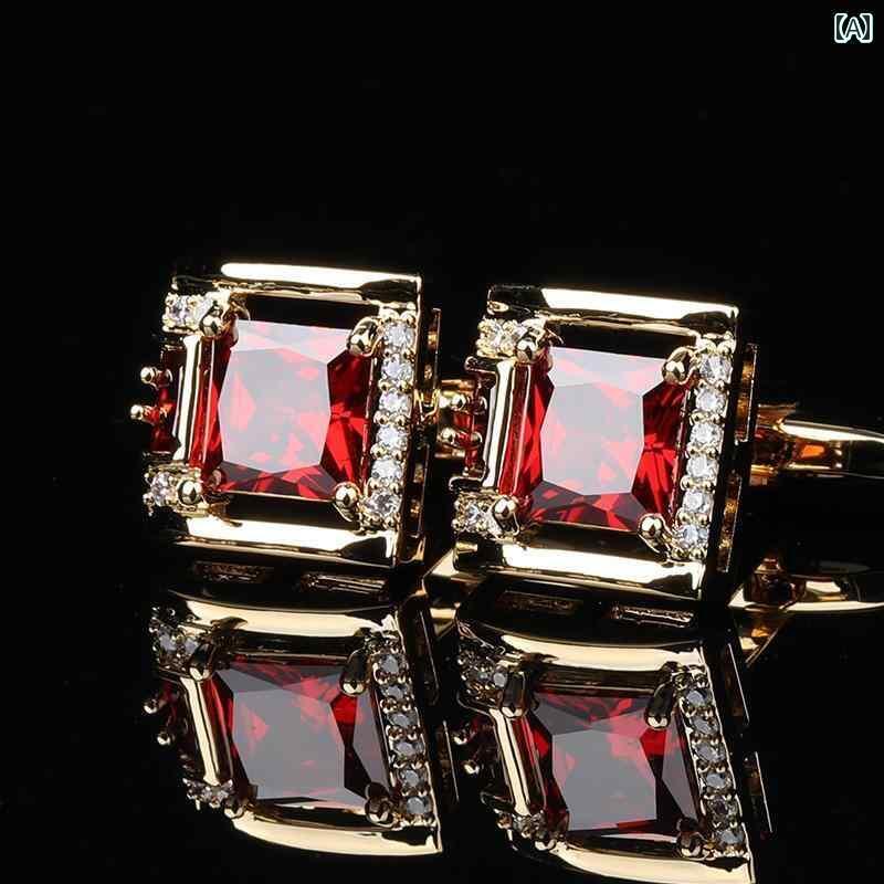 カフス ボタン シャツ スクエア レッド ラインストーン カフスボタン メンズ クリスタル カフ ネイル シャツ 高級 ギフト ボックス フレンチ