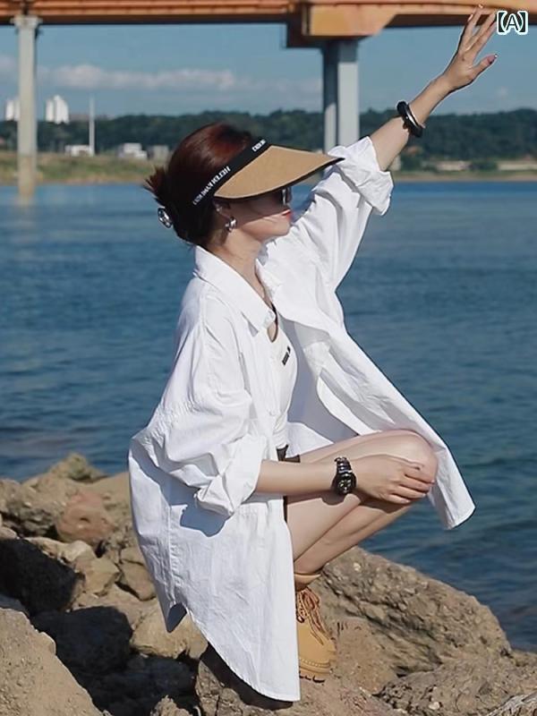 白シャツ　レディース　きれいめ ホワイト シャツ レディース カーディガン フレンチスタイル カジュアル ジャケット 綿 トップ