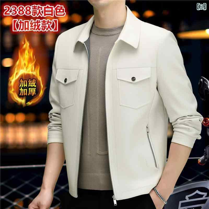 レザー　ジャケット　おしゃれ 海 寧の 高級 革 ジャケット メンズ 薄手 コート 韓国 ショート 裏起毛 ソフト レザージャケット