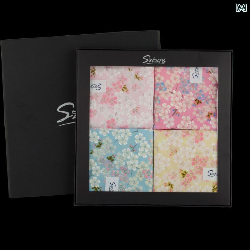 ハンカチ　スカーフ　 クール ハンカチ 綿 レディース 桜 柄 ギフト ボックス セット プリント ソフト