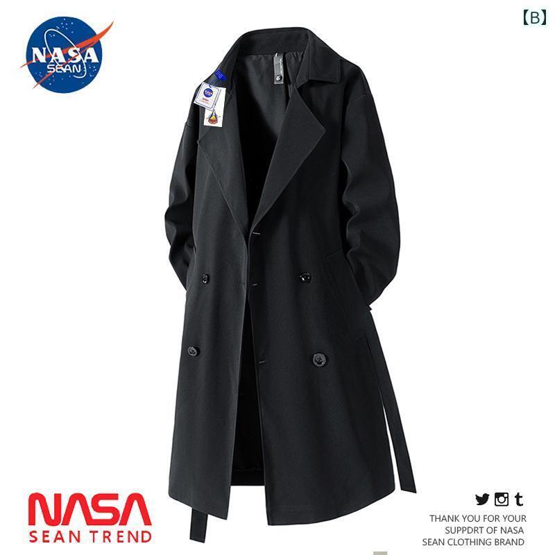 カーキ　コート　レディース NASA 共同 ダブルブレスト ミドル 丈 トレンチコート メンズ 2025 秋 カジュアル ロング 膝丈 コート