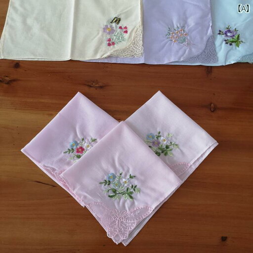 ハンカチ ハンドタオル 3枚の レディース 刺繍 ハンカチ 綿の 縁 白または 色の 汗 拭き 美しい ロマンチックな 薄手 ハンカチ ハンドタオル 3枚の レディース 刺繍 ハンカチ 綿の 縁 白または 色の 汗 拭き 美しい ロマンチックな 薄手