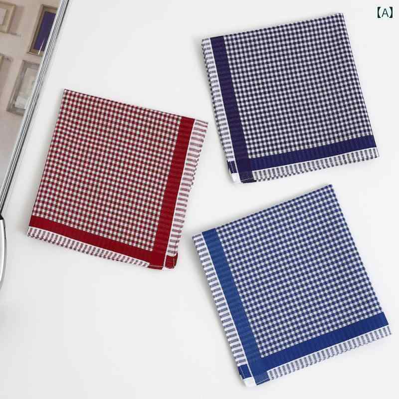 ハンカチ　ハンドタオル 3 100 % コットン ハンカチ 綿の メンズ 環境に 優しい チェック 柄 柔らかく 吸汗性 高齢者向け 昔ながらの
