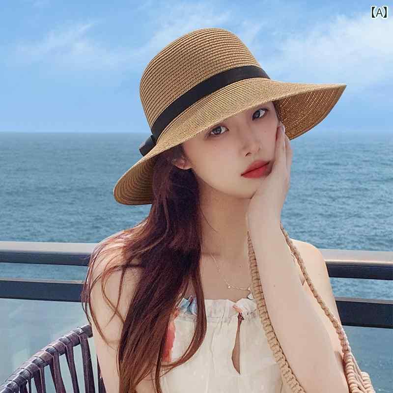 麦わら帽子　レディース　かわいい 女性用 ラフィア 麦わら 帽子 日焼け防止 フィッシャーマン ハット 海辺の サンハット 2025年 紫外線 防止