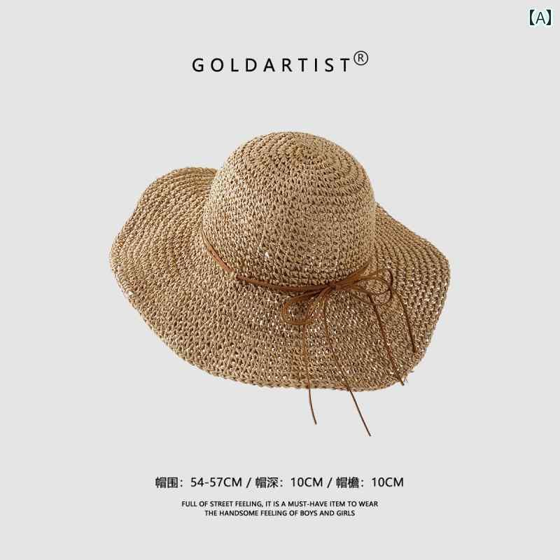 麦わら帽子　レディース　かわいい ネットの カーキ色の 麦わら 帽子 レディースの 夏用 ビーチハット つば 広の サンハット 紫外線 カット