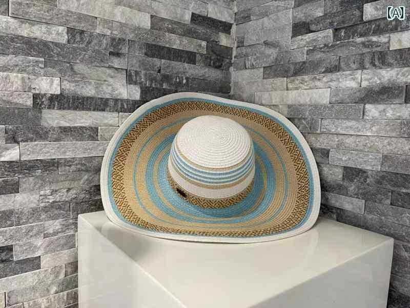 麦わら帽子 レディース YY 同じ スタイル テール シングル レディース サンハット ストロー バッグ ストライプ ボヘミアン ビーチ リゾート