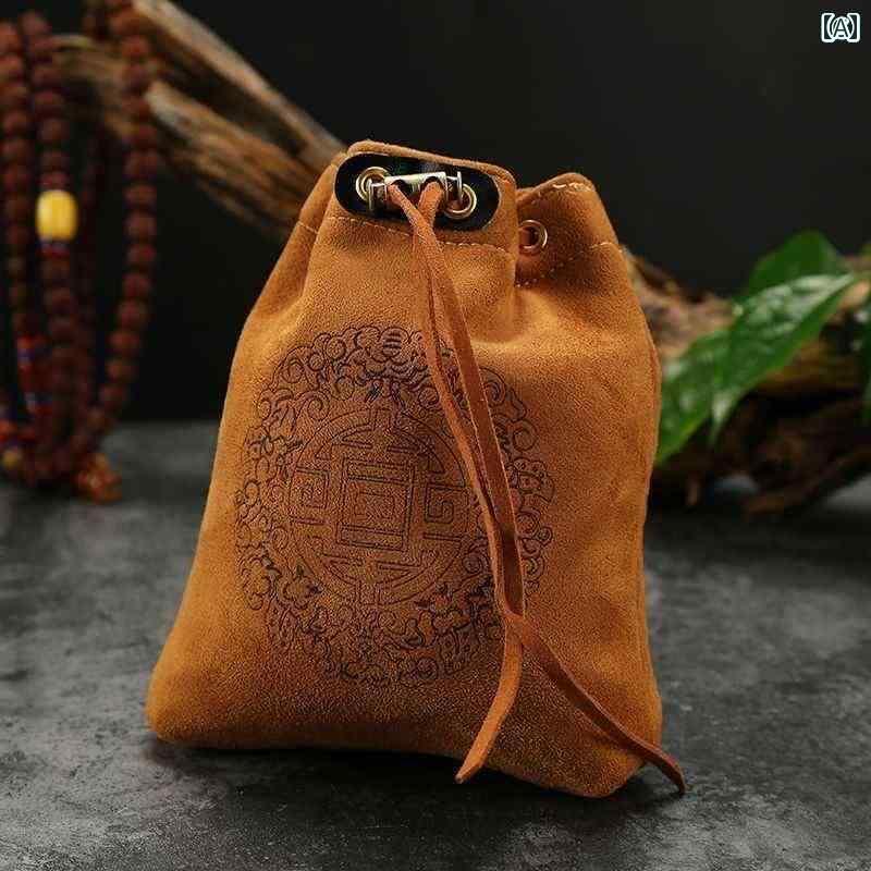 楽天SEIYUショップポーチ　アクセサリー　収納 ジュエリー バッグ スエード ブレスレット 収納 星と 月を あしらった の 緑青 模様の 手袋 ローズウッドの 巾着型 ビーズ