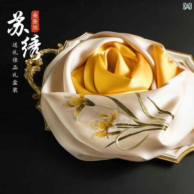 スカーフ　おしゃれ レディース 蘇 州 刺繍 シルクスカーフ ギフト ボックス 母親の 蘇州 シルク 杭 名..