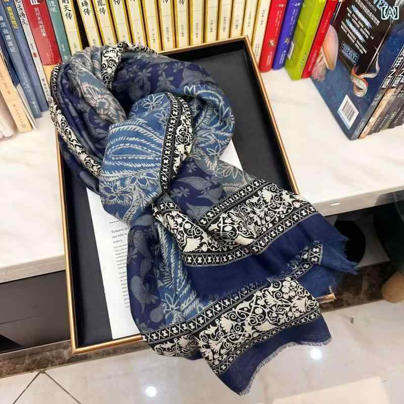 スカーフ　おしゃれ レディース 高貴で エレガントな 赤と 青の カシューナッツ カラーマッチング コッ..