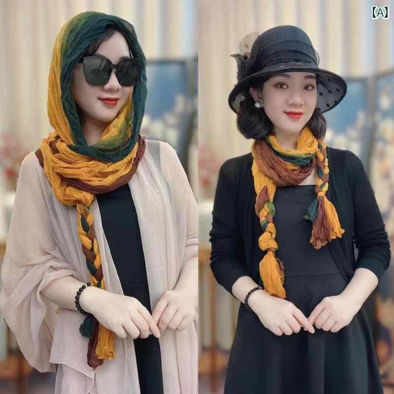 スカーフ　おしゃれ レディース 春夏 綿 ねじれた シルクの スカーフ 帽子 編み込み ヘッド 旅行で な ..