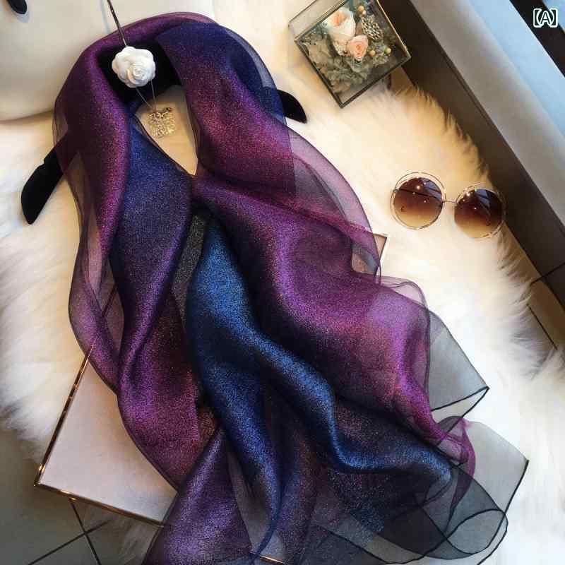 スカーフ　おしゃれ レディース 女性用 シルクスカーフ 春秋 韓国 二 層オー ガンジー グラデーション 日焼け防止 スカーフ ロング ショール デュアル