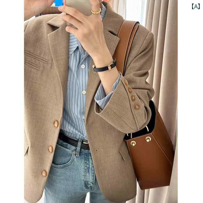 フォーマルスーツ ジャケット 女性用の小さな スーツ ジャケット、 高級 デザイン、 カーキ、 春と 秋の 新しい 韓国 スタイル、 ゆったりと した スリムな スーツ トップス