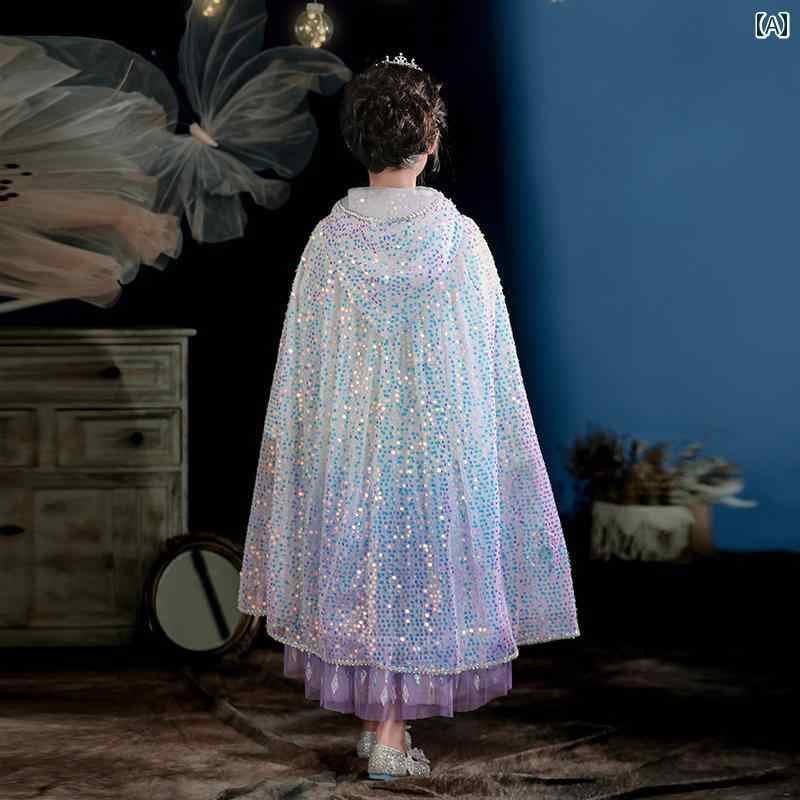 ドレス ケープ マント 女の子用 ケープ、 パフォーマンス コスチューム、 スパンコール、 子供用、 ハ..