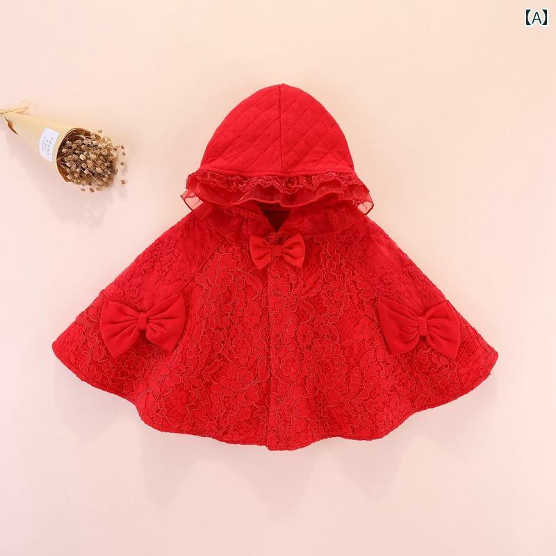 ドレス ケープ マント 幼児や小さな 子供用の 秋 冬 服、 フード 付き マント、 厚手の 暖かい 春秋用 ケープ、 プリンセス レース コート、 女の子用 ...