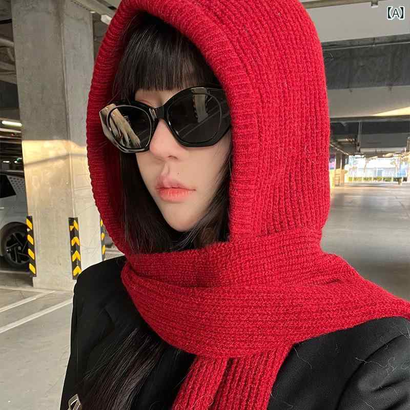 レディース カジュアル 帽子 レッド バラクラバ ハット レディース 秋 冬 暖かい ウール ハット スカー..