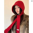 レディース カジュアル 帽子 ウールの クリスマス 新年の 赤い 帽子の スカーフが 一体 化した 女性の 耳の 保護 暖かい 防寒 ヘッド バンド バラクラバが 含まれています|詳細画像