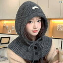 レディース 可愛い 帽子 女性用 バラクラバ 帽子、 秋 冬用、 大きめ 頭 囲、 ニット フード 付き スカーフ ショール、 一 体型 暖かい 耳 保護 ウール 帽子