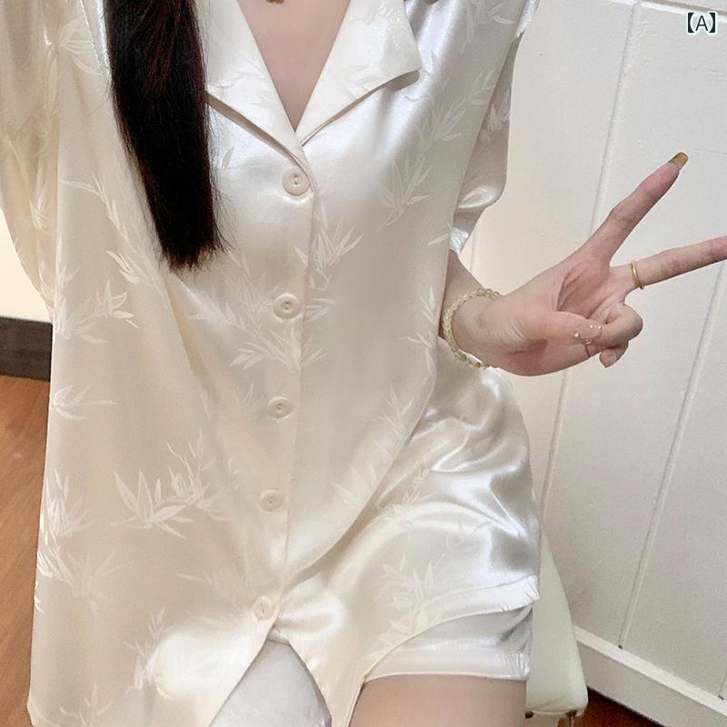 シルクパジャマ レディース 高級 中国 風 アイス シルクパジャマ 女性用 夏 半袖 ショート パンツ 薄手 シルク ホームウェア 夏 2025新 スタイル