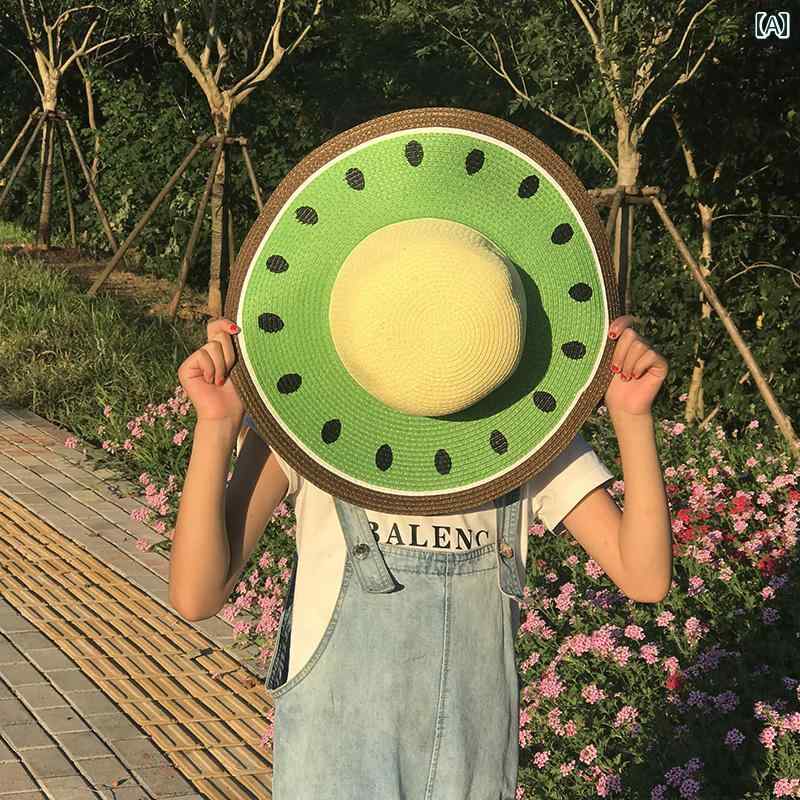 子供用 帽子 麦わら 帽子 子供用 帽子 夏用 サンハット 男の子と 女の子の 旅行用 サンシェード スイカ..