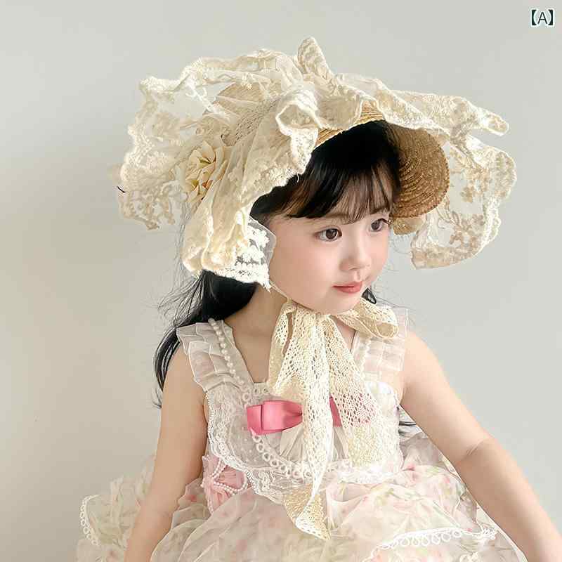 子供用 帽子 麦わら 帽子 子供用 日焼け 止め 麦わら 帽子 春 夏 薄型 レース ベビー 帽子 女の子 サンバイザー キャップ アウトドア 旅行