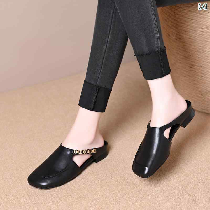 レディースシューズ カジュアル アウターと しても 使える 万能 スクエアトゥ ハーフ スリッパ。 2025..