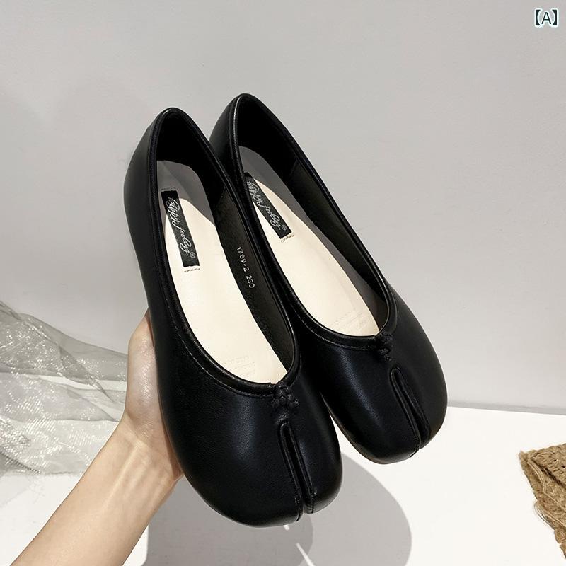 レディースシューズ カジュアル つま先が 割れた 靴 韓国 版 豚の 蹄と 羊の 蹄の つま先が 割れた 靴 ..