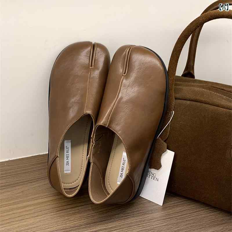 レディースシューズ カジュアル シープスキン バー ジョン！ フラットソールの スプリット トゥ 豚 蹄 ..