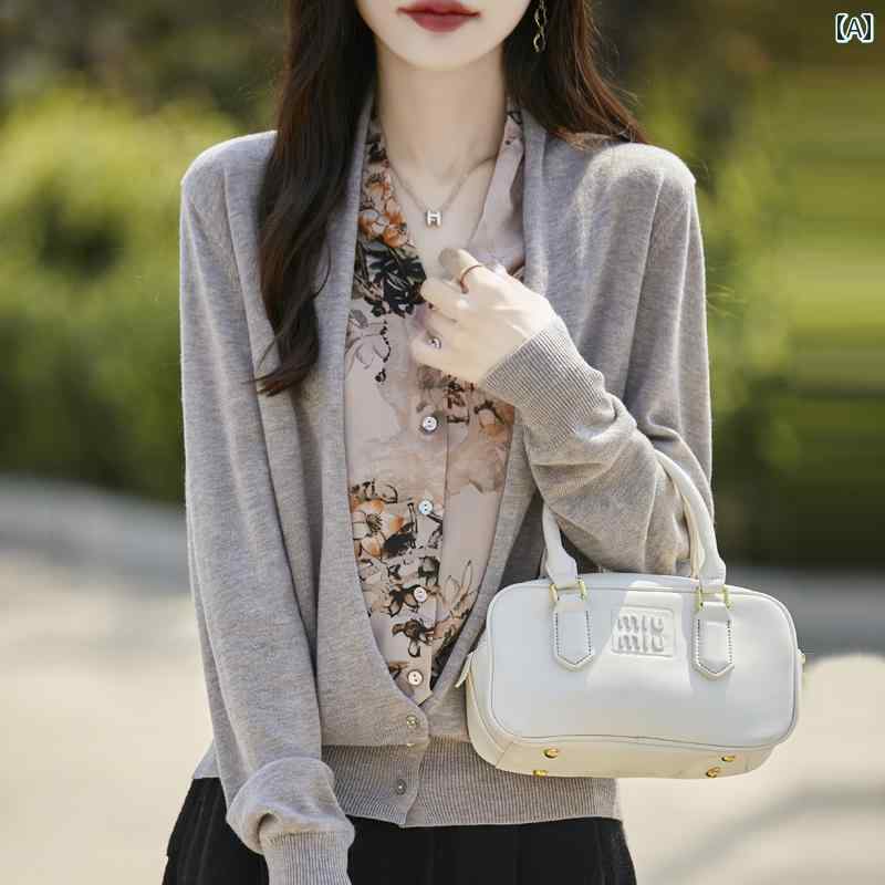 おしゃれ ママ カーディガン V ネック ジャケット、 レディース 春秋 2025 新作、 フェイク ツーピース、 花柄、 プラス サイズ、 レディース 秋 冬 ニットカーディガン、 セーター