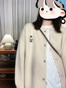 おしゃれ ママ カーディガン 柔らかくて 粘着性の ある クマの 刺繍入り セーター ジャケット、 女性用、 2025年 春と 秋の 新作、 ラウンド ネック アウター、 ニット セーター、 早春 カーディガン トップ