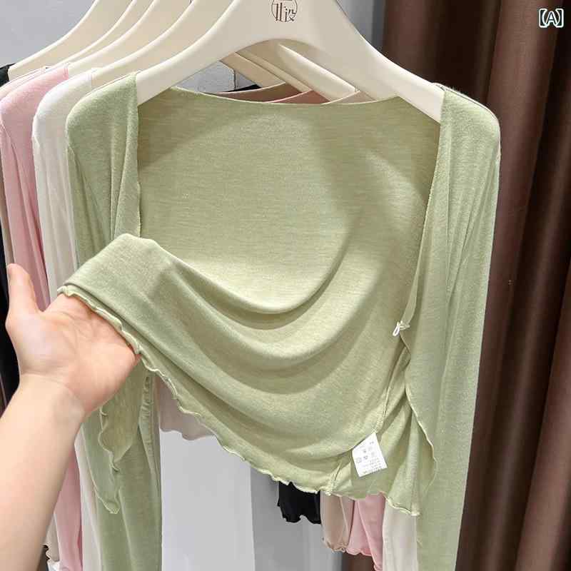 おしゃれ ママ カーディガン モダールの 薄い グリーンの 日焼け 止め カーディガンと サスペンダー スカート、 軽い アイス シルクの レースの 重ね 着 ショール、 レディース アウター チャイナ ドレス