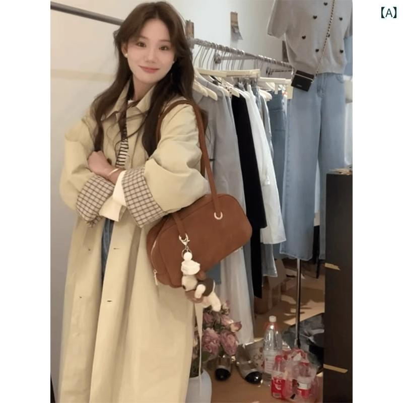 エレガントな 英国 風 トレンチコート カーキ トレンチコート レディース ミディアム 丈 プチ 2025 新型 春秋超 かっこいい 今年の 流行 スタイル