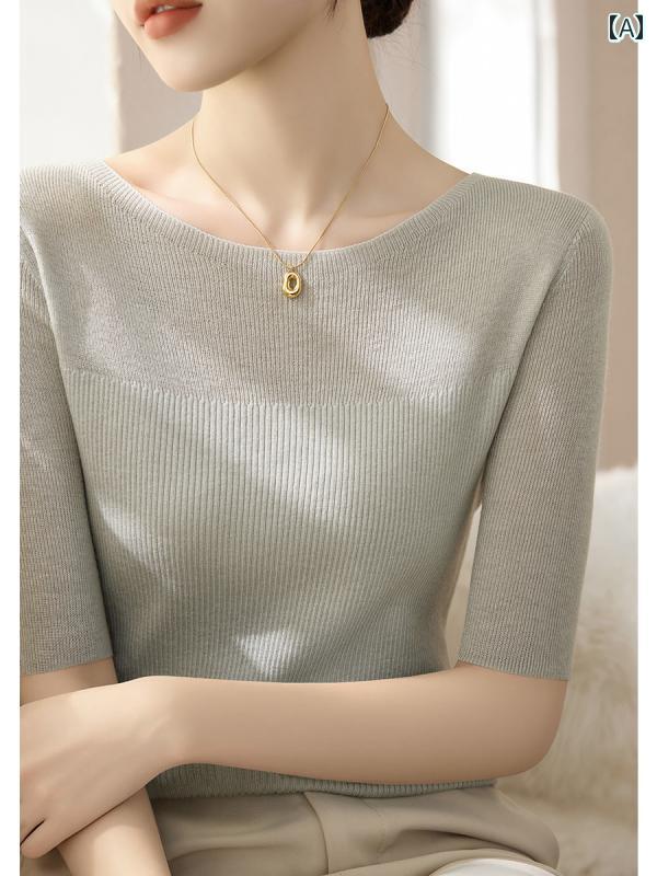 セーター レディース Uネック ニット 春と 秋の 女性の ための 高級な 気質の スリムフィット T シャツ..