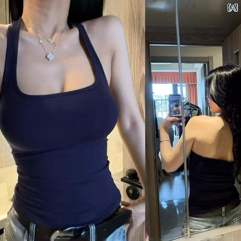 女性用 キャミソール 大きい サイズ ファット mm 夏 新作 アメリカン ホット ガール ホルターネック キ..