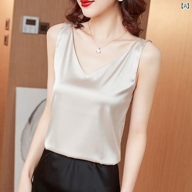 キャミソール ベスト 100 % マルベリー シルク ベスト レディース 夏新 スタイル シルク サスペンダー ..