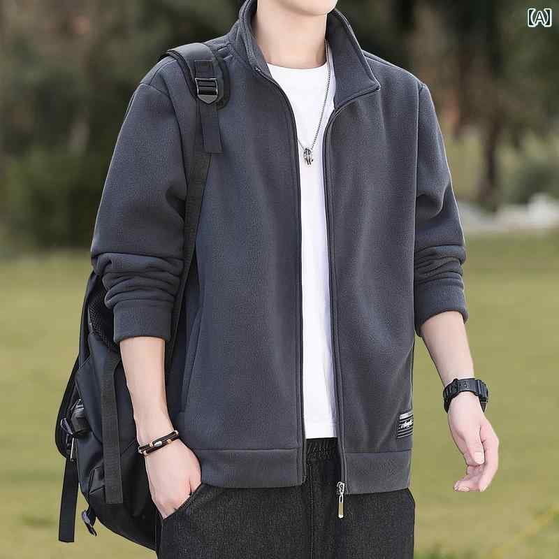 メンズ フード 付き ジッパー メンズ フリース コート 秋 冬 カーディガン トップ カジュアル 多 用途 スタンド カラー ジャケット ポーラー フリース ...