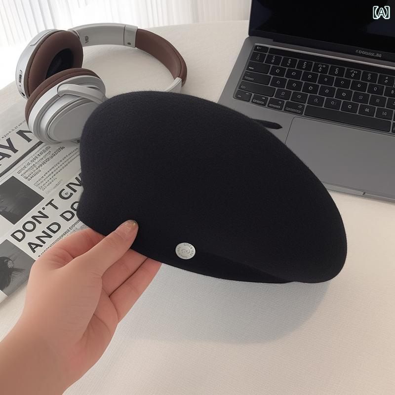 レトロ ベレー 帽 2025年 新作 ウール ベレー 帽、 女性用 秋 冬用、 レトロで 万能な ペインター ハット 付き 小さめの ベレー 帽