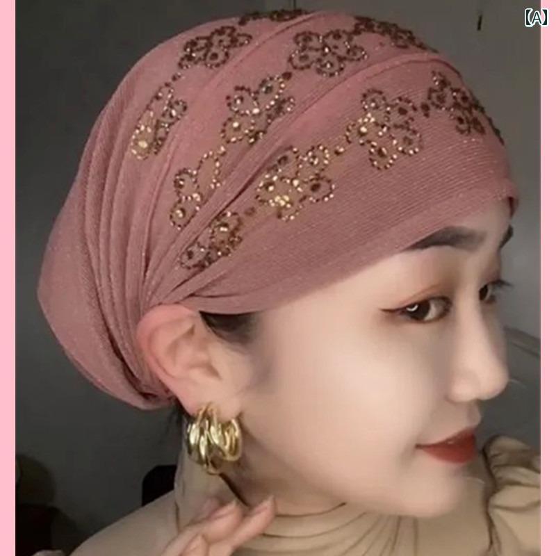 スカーフ 帽子 女性 新しい スタイルの 女性の 帽子 女性の ホット ダイヤモンド 包 頭 帽子 白髪を カ..