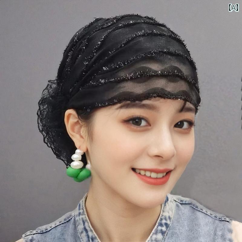 スカーフ 帽子 女性 秋 冬 用 包 頭 帽子、 白髪 隠し、 2025年 新型 ファッション 薄型 レース ヘア ..