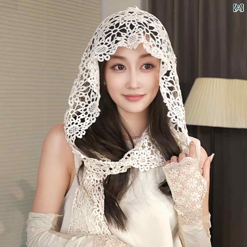 スカーフ 帽子 女性 四季の 中空 クロシェレース 多目的 ショール ハット 女性 旅行 写真 2025 新しい ..
