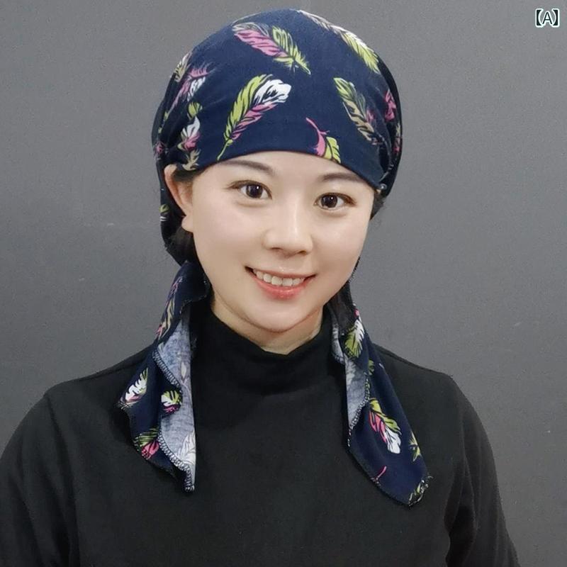 スカーフ 帽子 女性 春と 秋の 薄い スカーフ 帽子 女性用 2024 新しい スタイルの ヘア 帽子 ヘッド ..