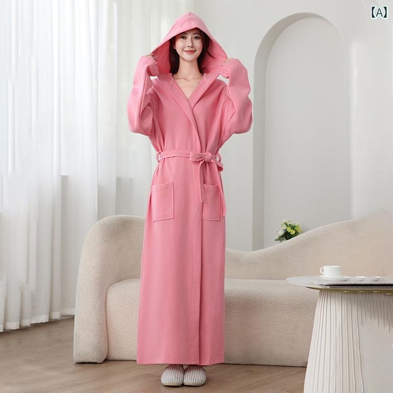 ナイトガウン パジャマ 女性用 バスローブ、 純 綿 吸収性、 オール シーズン 対応、 フード 付き ピン..