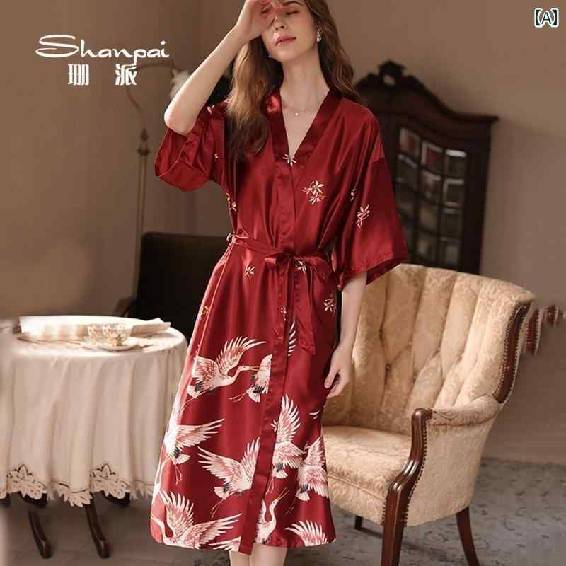 ナイトガウン パジャマ ナイトガウン ウェディング アイス シルク ウェディング モーニング ローブ バ..